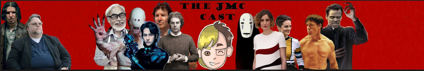 a banner with a red background and multiple actors and anime characters