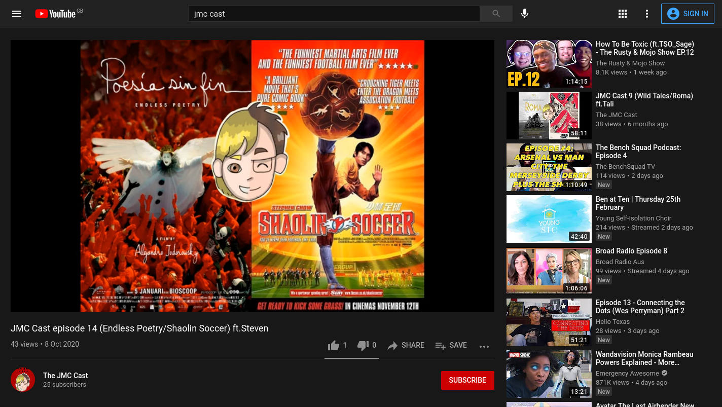 screenshot of jmc cast on youtube