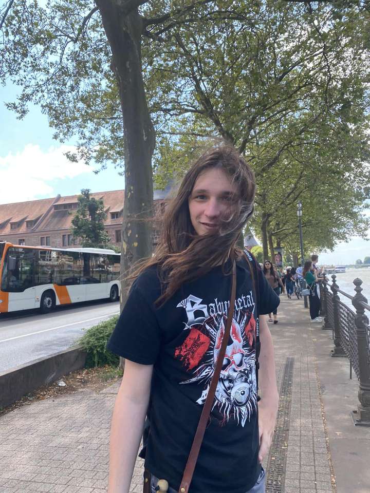 A man in a black T-shirt